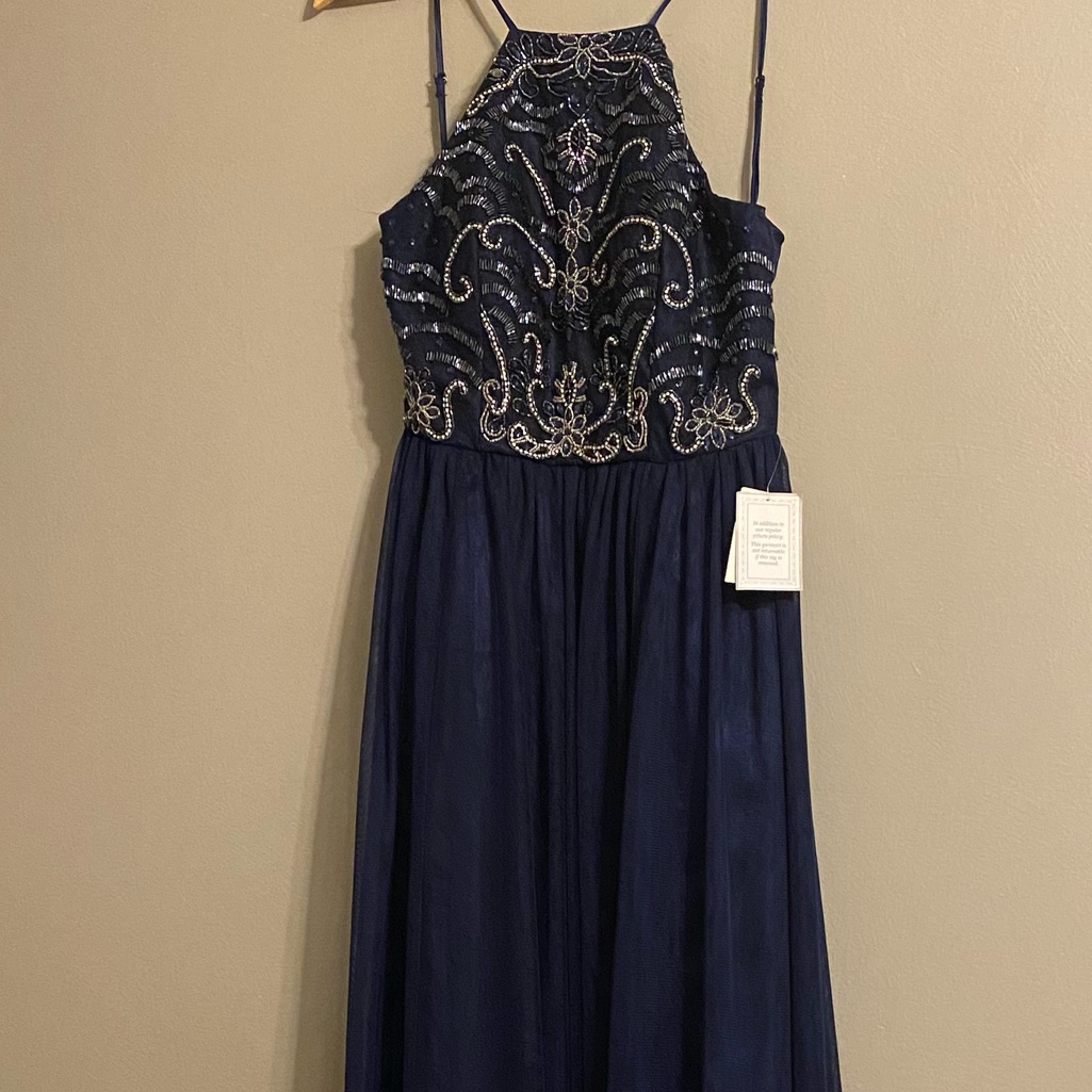 Navy Embellished Halter Prom Dress New With Tags